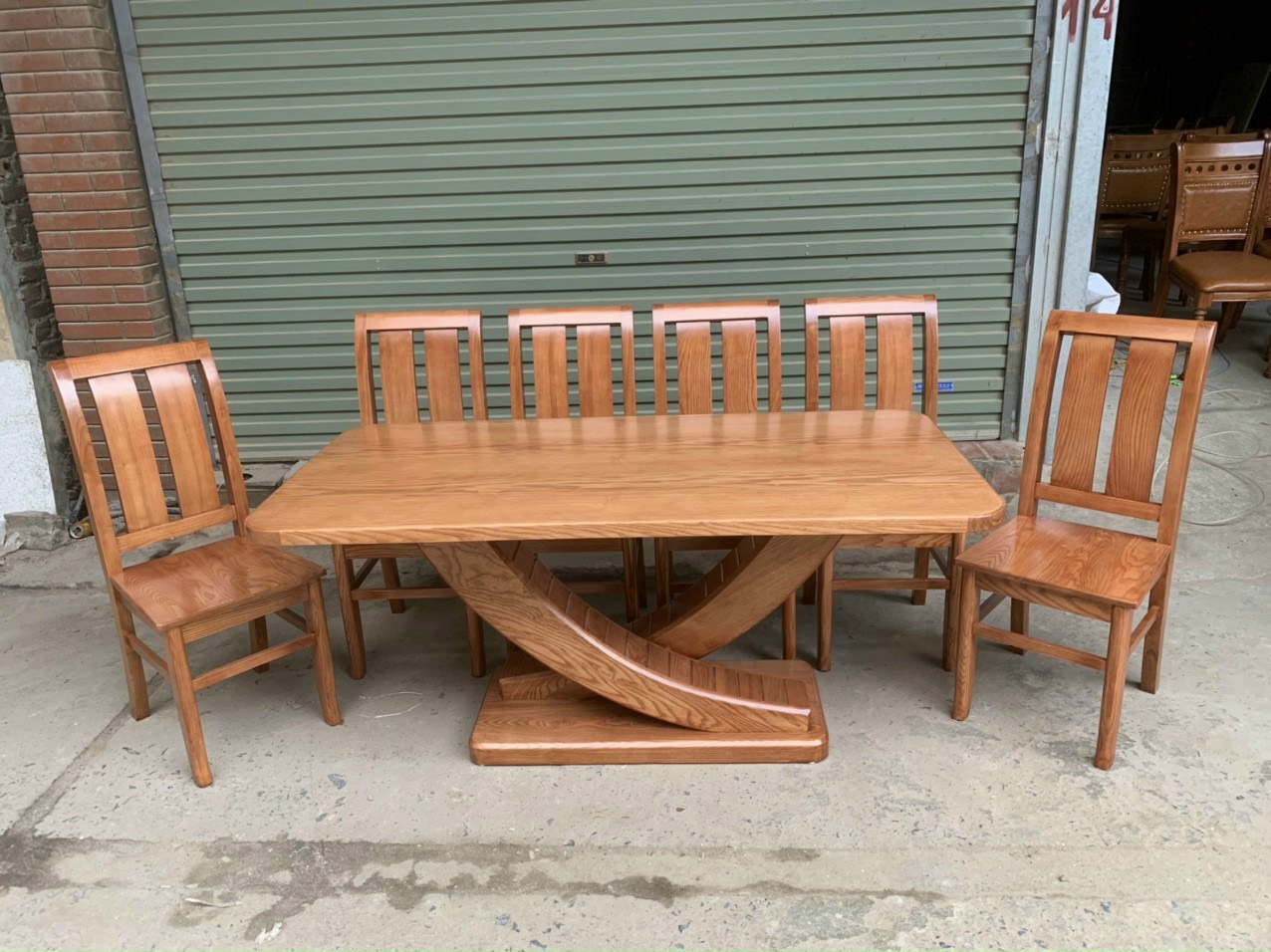Bàn ăn chân X  Gỗ sồi nga  6 ghế