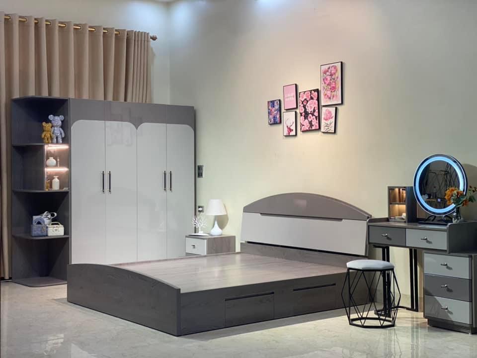 Combo giường ngủ tủ quần áo hàng sơn bóng cao cấp