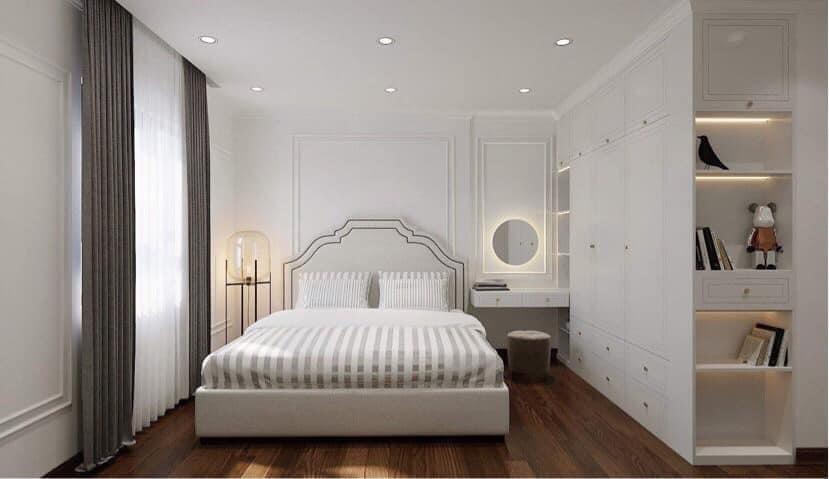 Giường và bàn phấn bọc nỉ cao cấp tân cổ điển