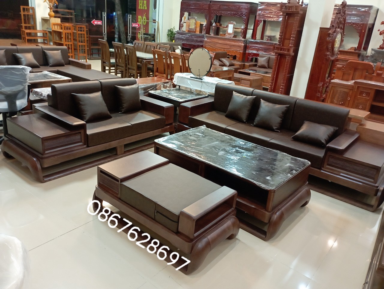 Sofa gỗ phòng khách đùi gà 2 văng hàng mới 2025