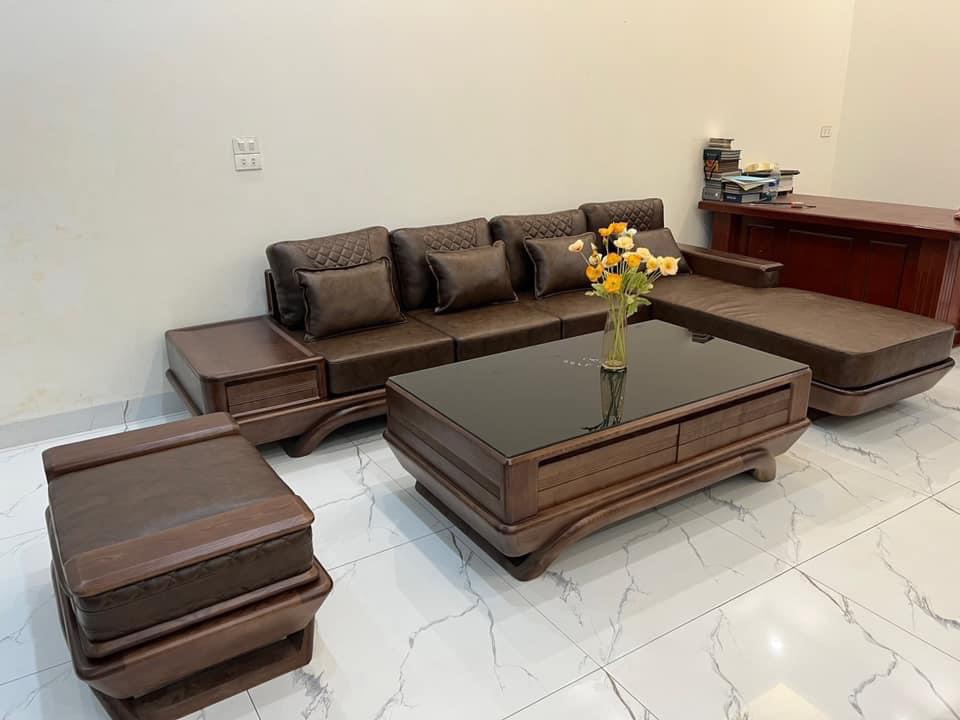 Sofa góc L chân quỳ gỗ sồi nga cao cấp