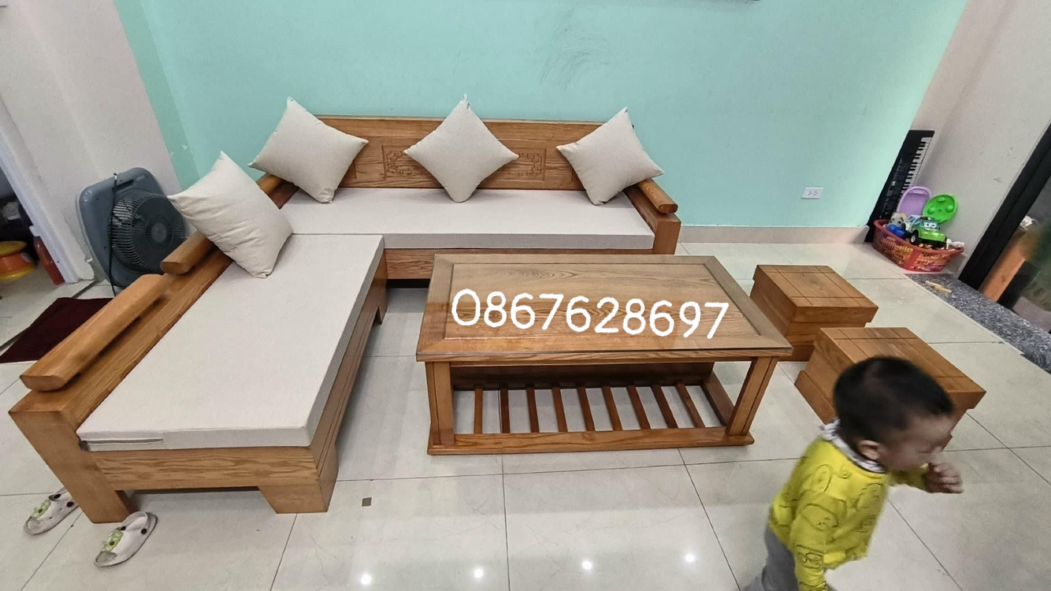 Sofa gỗ sồi nga góc nhỏ giá rẻ