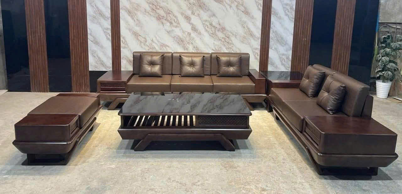 Bộ bàn ghế chân thuyền 2 văng gỗ cao cấp