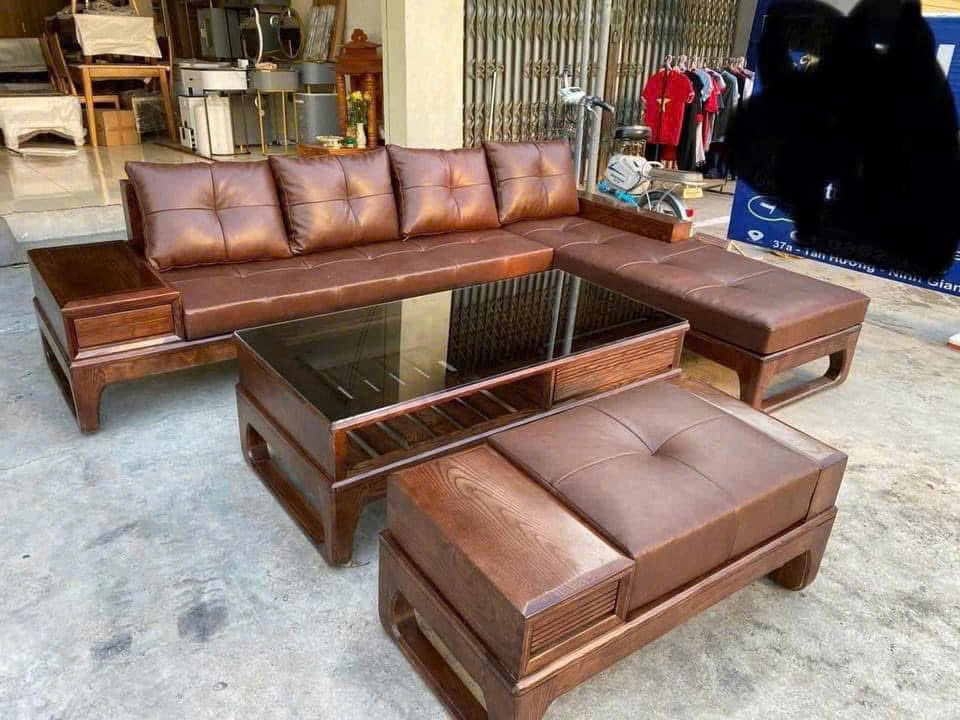 Bộ bàn ghế chân quỳ chữ L gỗ cao cấp