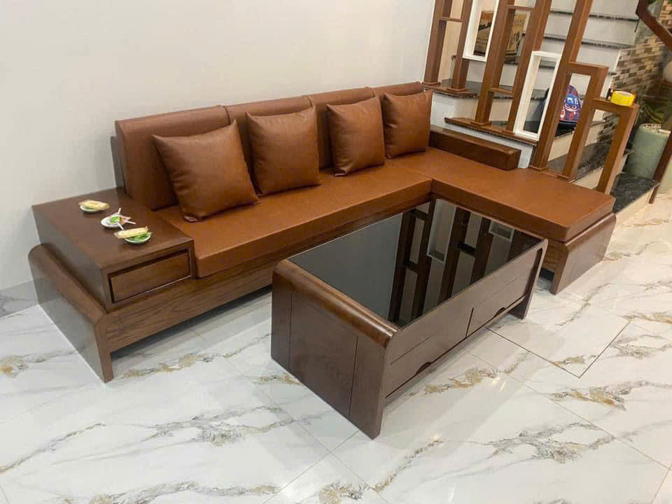 Bộ bàn ghế chân cuốn chữ L gỗ cao cấp