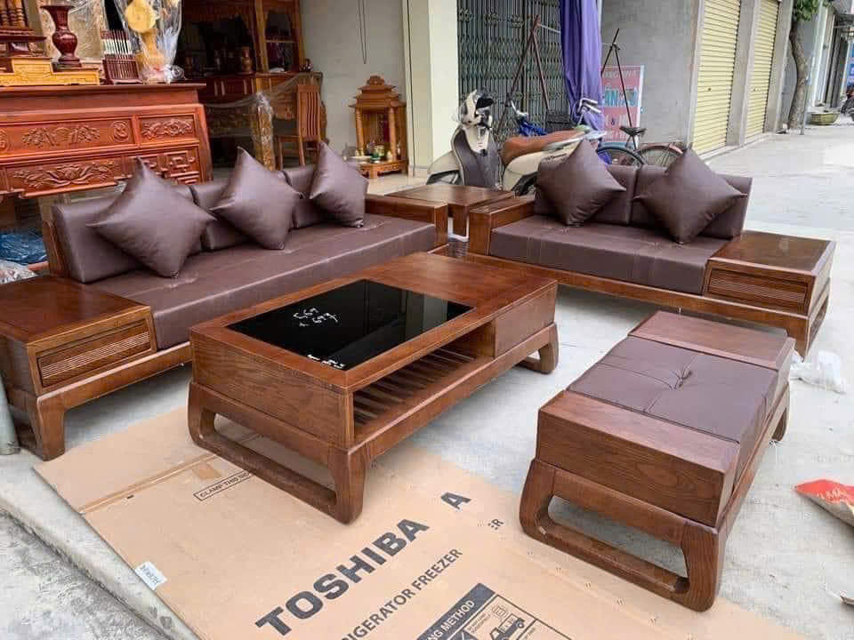Bộ bàn ghế chân quỳ 2 văng gỗ cao cấp