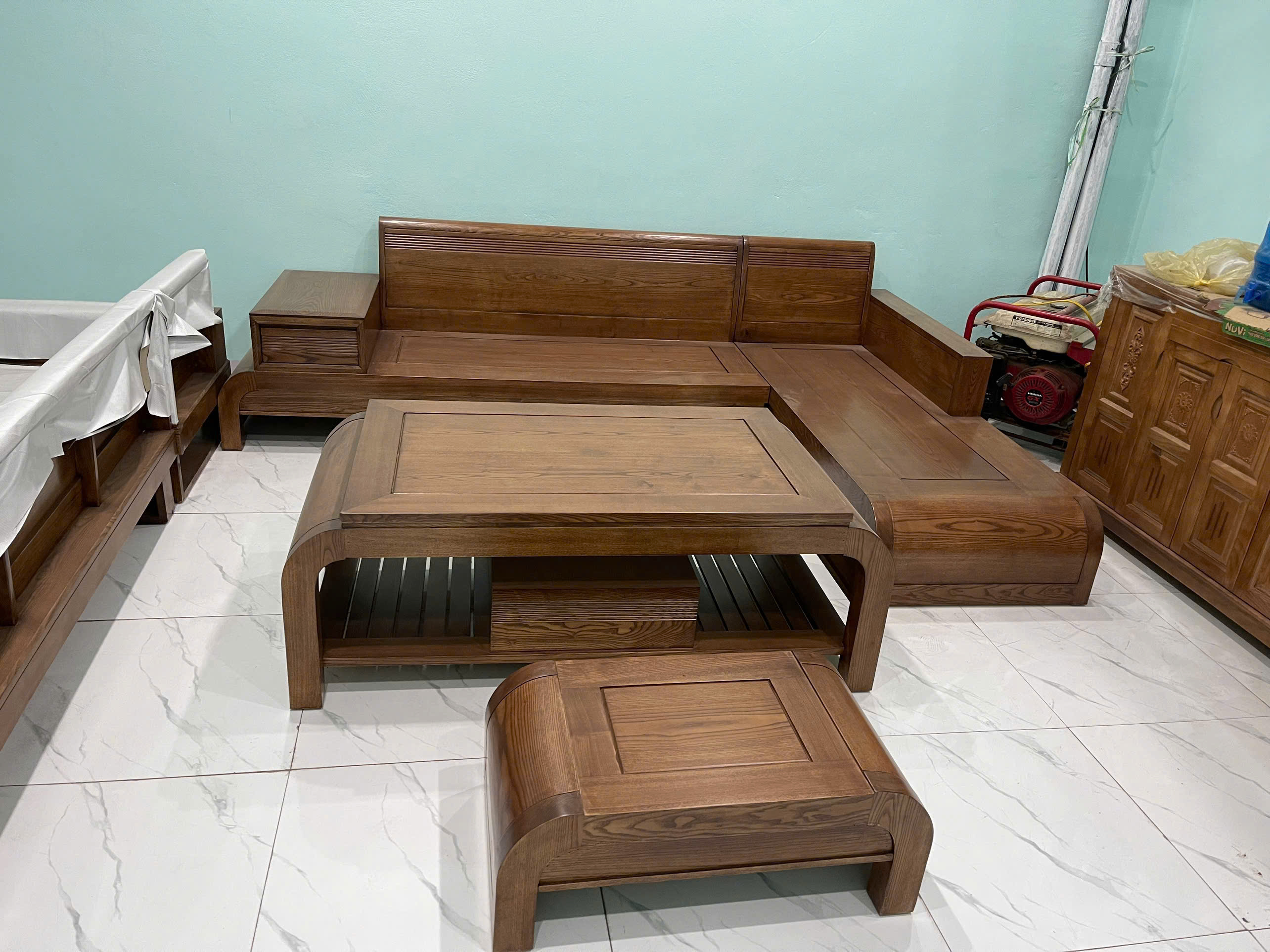 Sofa gỗ chân cuốn to chữ L cao cấp