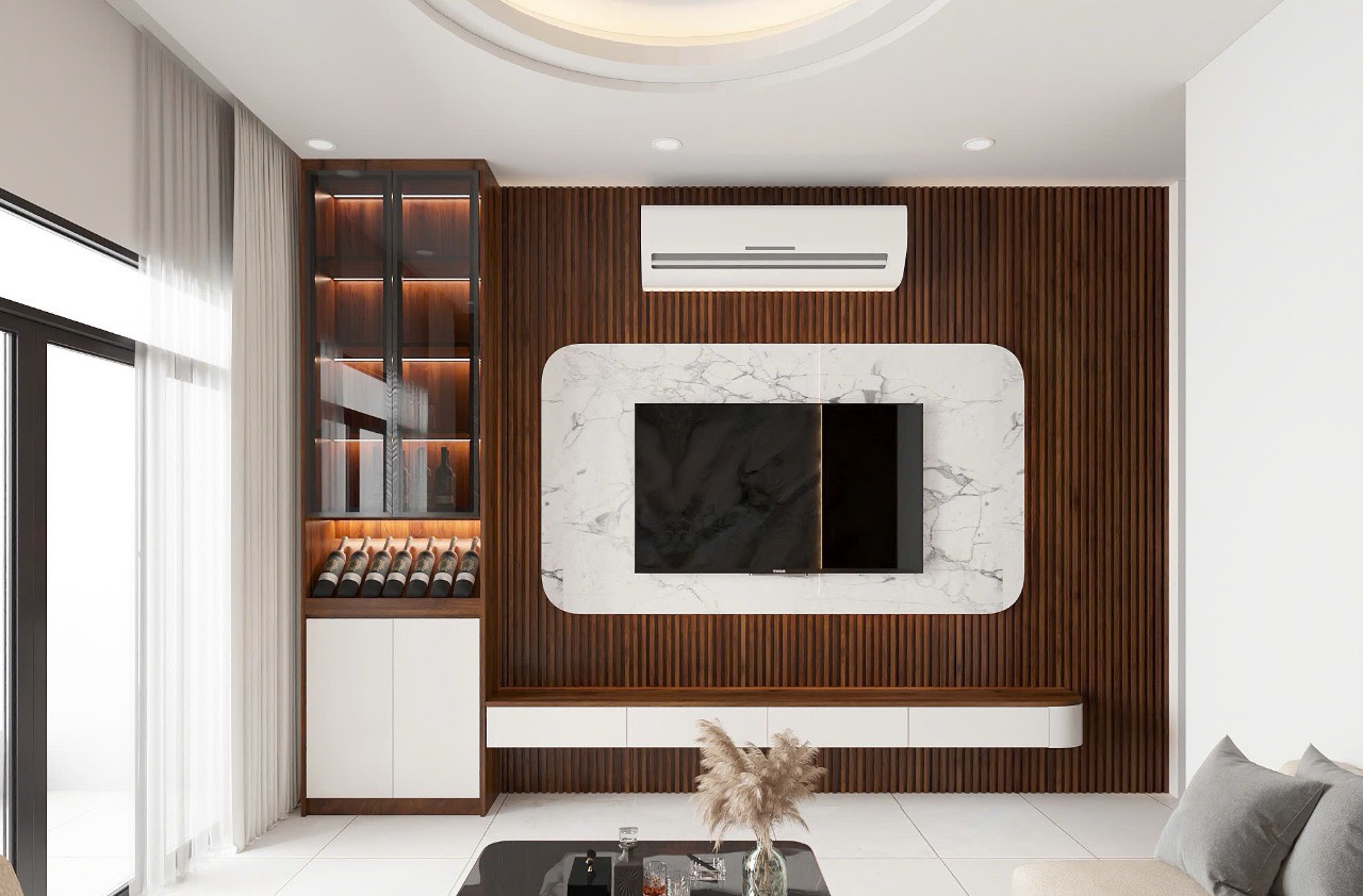 Tủ rượu gỗ mdf chống ẩm cánh nhôm kính